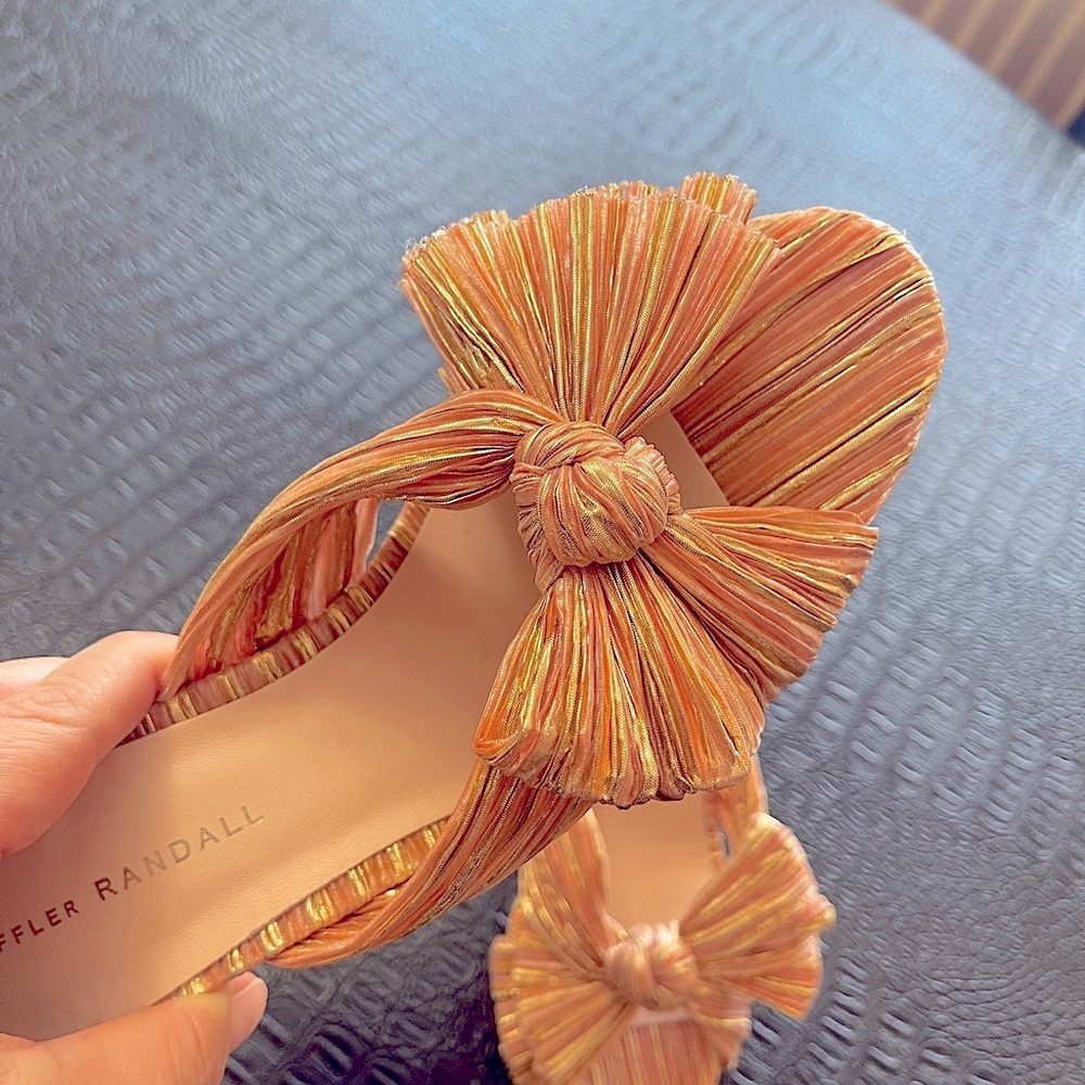 LOEFFlER RANDALL Penny Knotted Orange & Gold Metallic Mules High Heel Size 9
